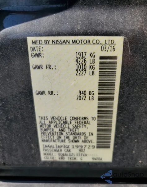 2016 Nissan Altima 2.5 from USA, damaged, VIN 1N4AL3AP3GC199729